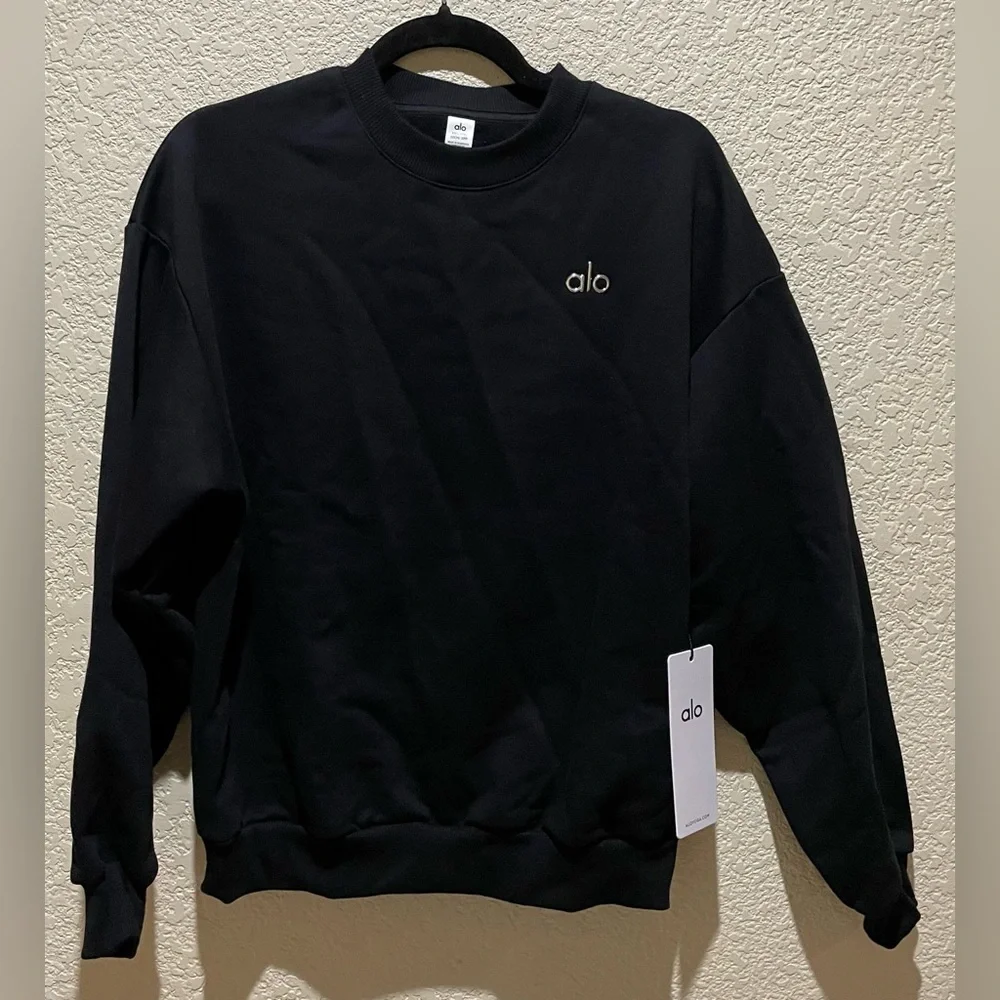 Alo Yoga NWT Accolade Crew Neck Pullover Black Size XXS Oversized